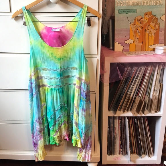 Free People Dresses & Skirts - FP x DP New Custom Dress Colorful Tie Dye Voile Trapeze Slip Free People Medium